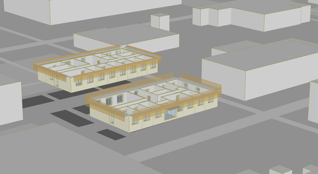 3D sur le coté avec le modeleur graphique de Pleaides : le bâtiment IZUBA 